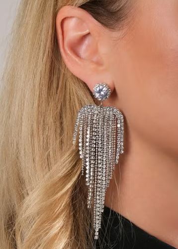 Celeste Crystal Silver Fringe Earrings – Elegant and Stylish